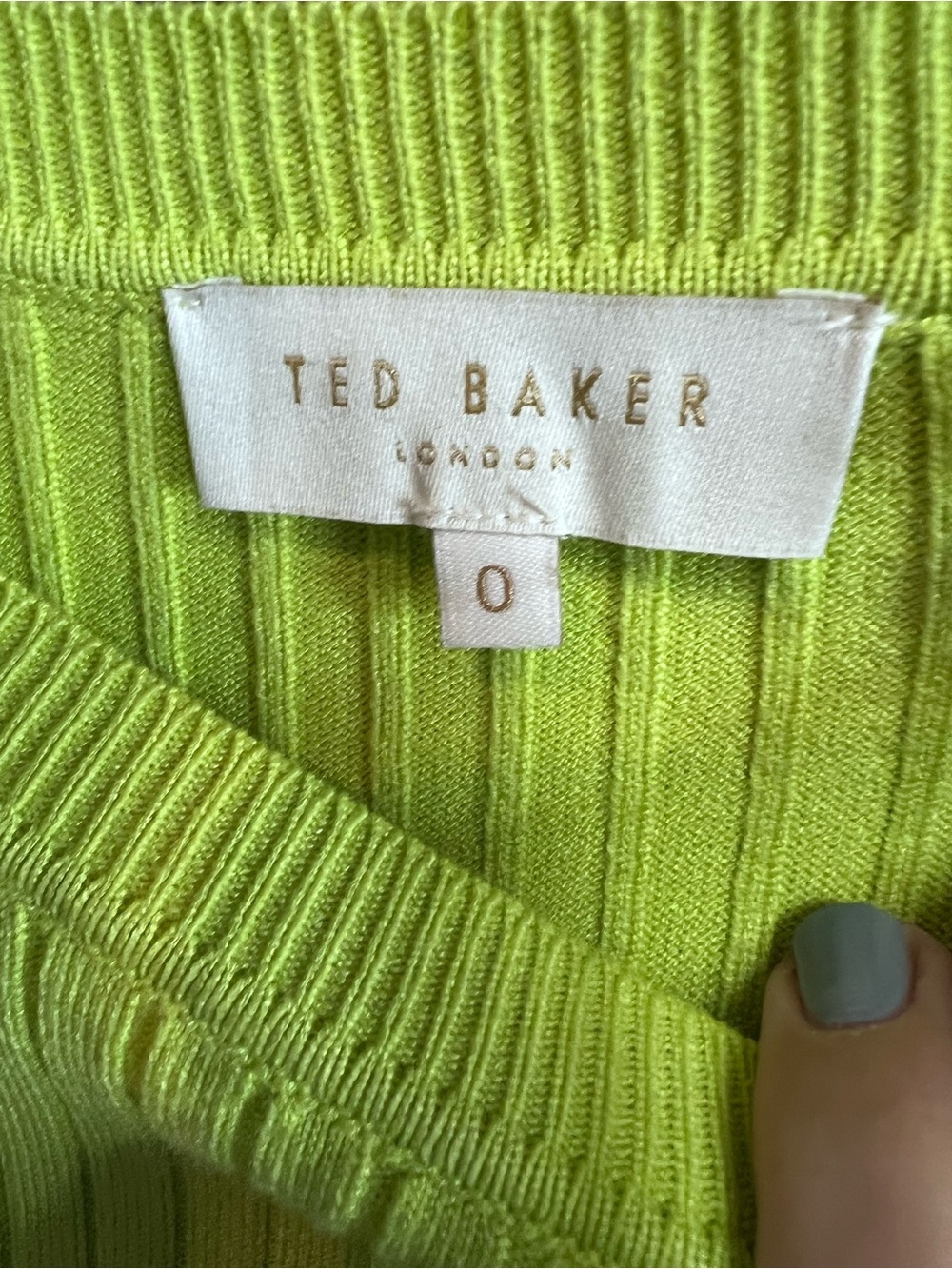 TED BAKER Chartreuse Green Rib Knit Fitted Puffy Sleeve Crewneck Sweater, 0/XS - Picture 11 of 13